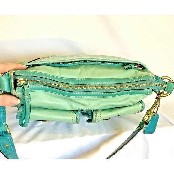 Coach Legacy 65th Anniversary Double Turnlock Satchel Teal Blue F13371 AS IS - Picture 6 of 16